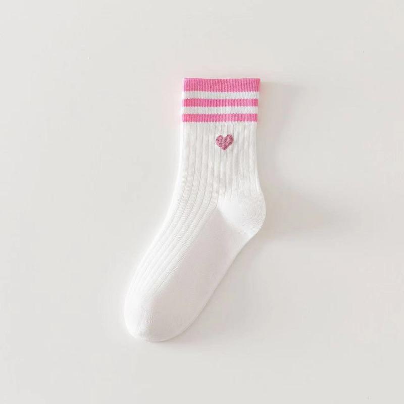 

1 пара женских носков средней длины с двойными полосками в форме сердца, универсальные, модные короткие носки, мягкие, легкие, дышащие носки One Size розовый