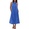 Women's Fashion Sleeveless Round Neck Straps Cotton Linen Dresses