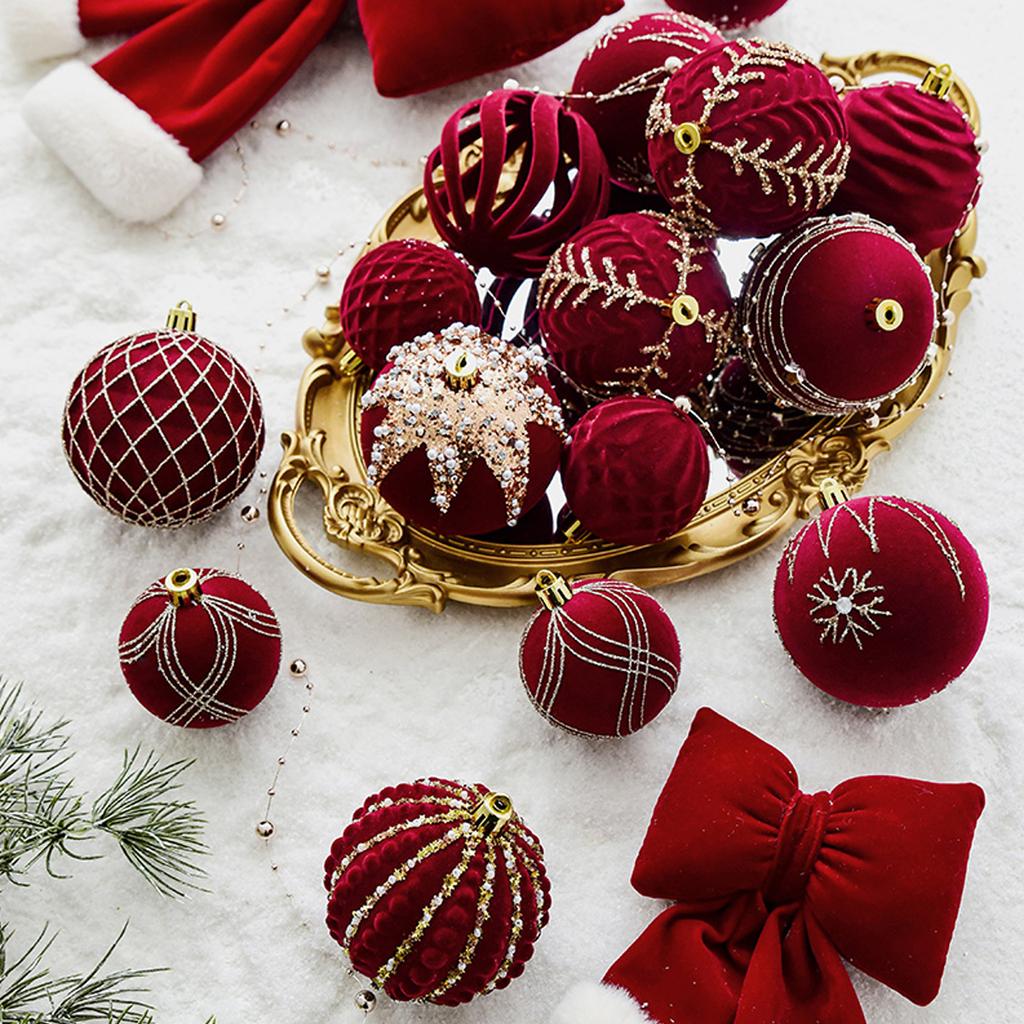 4 Red Painted Velvet Christmas Ball Ornaments Christmas Tree Baubles Christmas Decorations Home Party Decorations