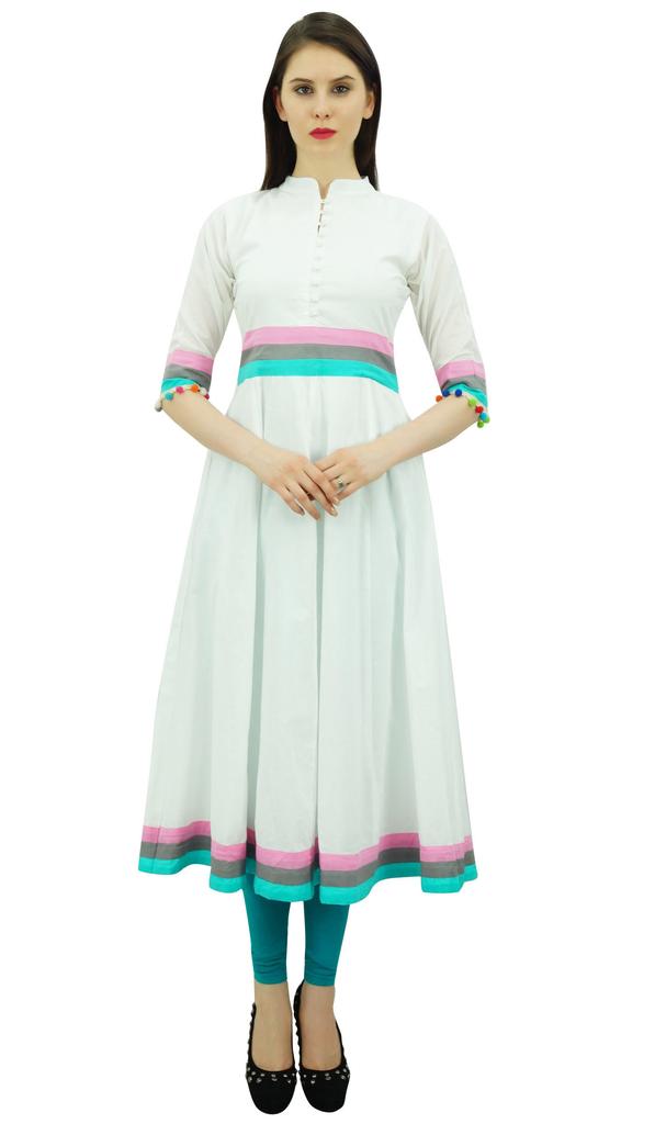Bimba Womens Designer Cotton Kurta Long Flared Anarkali Kurti Dress With