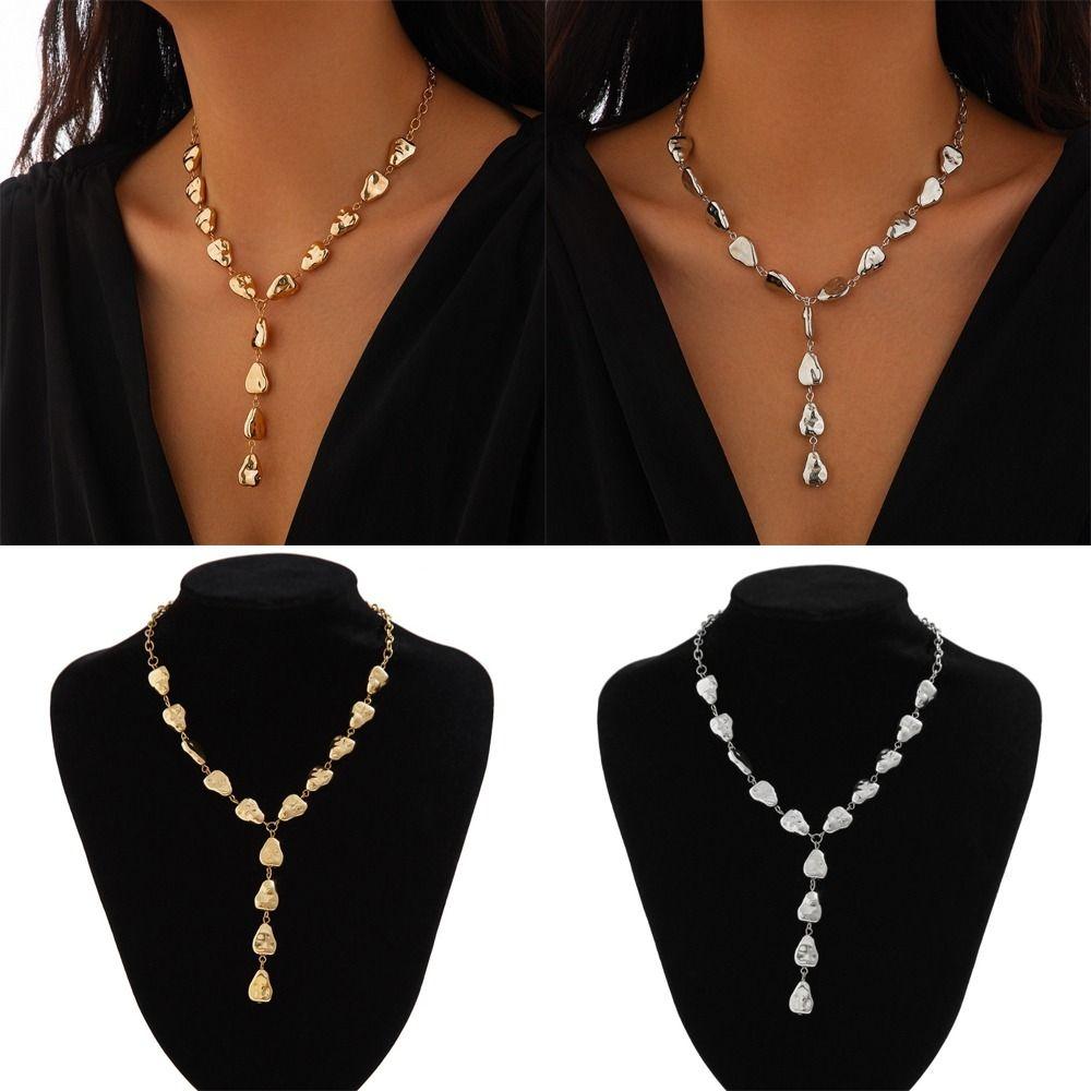 Vintage Irregular Necklace Adjustable Gold/Silver Choker Necklace Imitation Metal Tassels Design Pendant Necklace