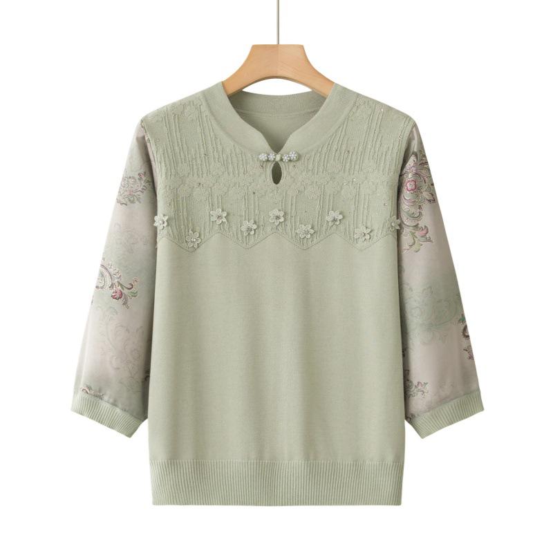 

Women s Stylish Spring-Summer Middle-Aged Base Layer Top - Grandma s Fashionable Half-Sleeve T-Shirt XXL (Recommended for 105-125 jin)