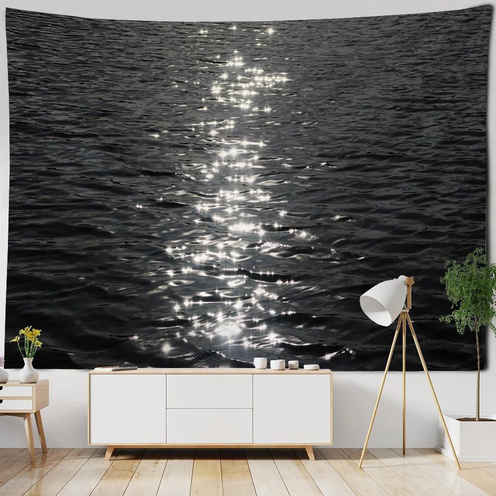 VIKAMA Sparkling Ocean Beach Tapestry Wall Hanging Waterproof Outdoor Picnic Mat Bedroom Living Room Wall Decor