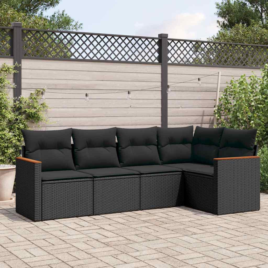 Vidaxl 5-Cz. Garden Lounge Set, Cushions, Black PE Rattan