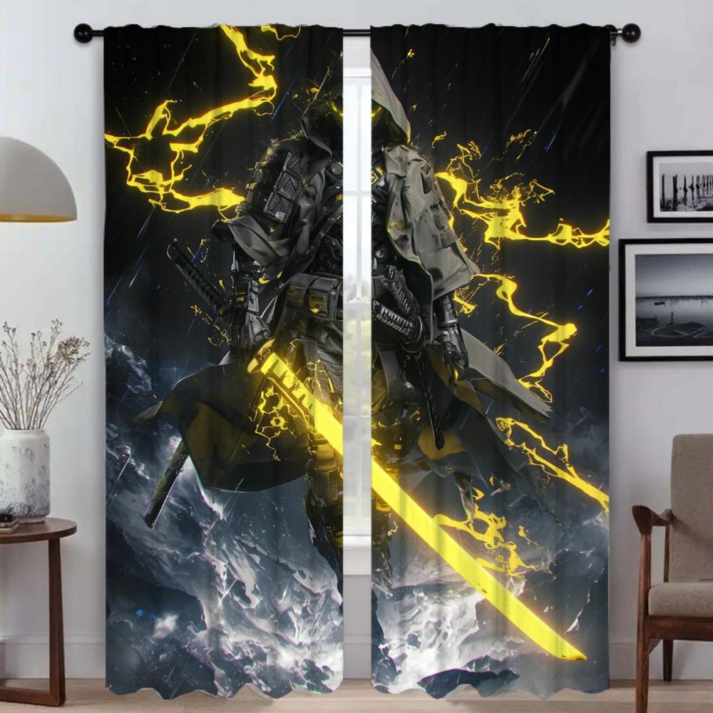 Thunder Ghost Warrior Curtains for Living Room Curtain for Room 2 Panel Halloween Decoration Partition Home Interior Curtains