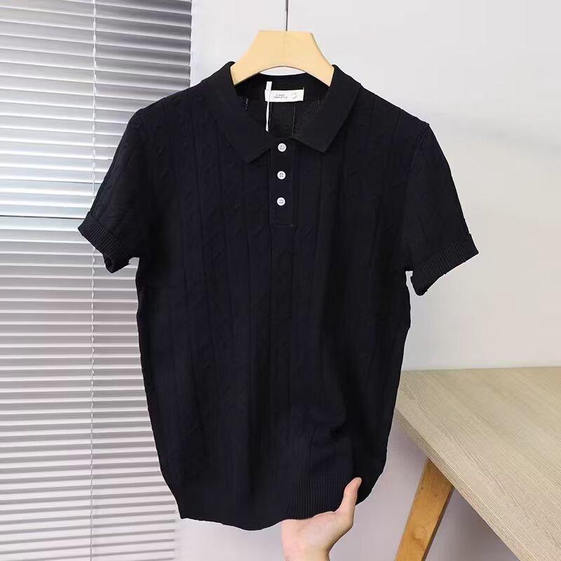 Herren High-End Leichter Luxus Jacquard Strick Kurzarm Poloshirt Herren Einfarbig Eis Seide Revers Halbarm T-Shirt