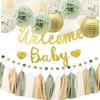 Baby Shower Decorations Neutral Sage Green and Gold Party- Welcome Baby Banner,Tissue Pom Poms,Paper Lanterns,Circle Dot & Tassel Garland- Baby