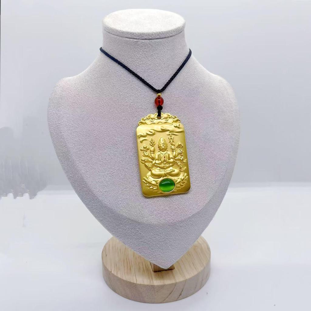 Ancient Sand Gold Thousand-Hand Guanyin Necklace with Cat's Eye Pendant - Hot Selling Long-Lasting Color Jewelry