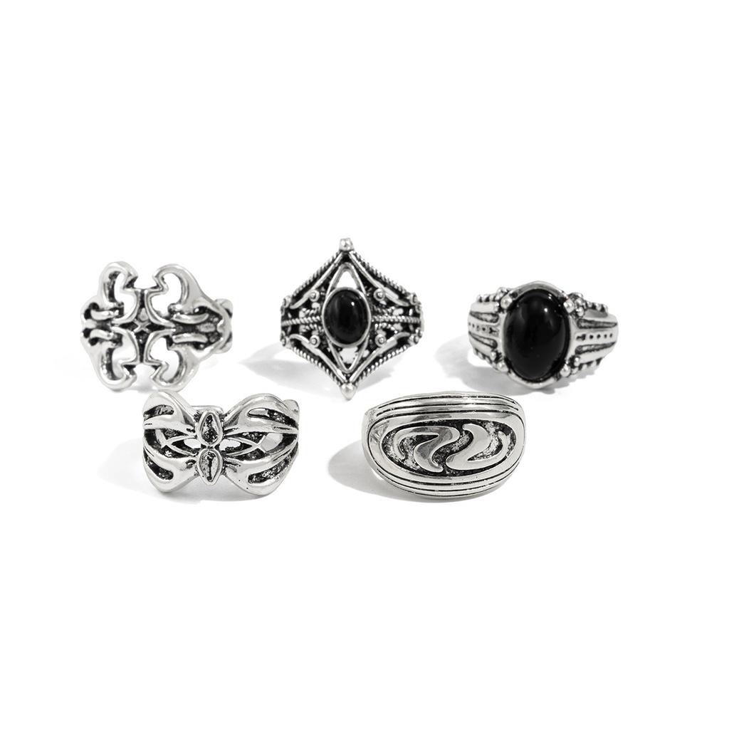 Fashion Diamond-Studded Ring Set for Men, Stylish and Unique Hollow Pattern Cross Ring, Men's Jewelry