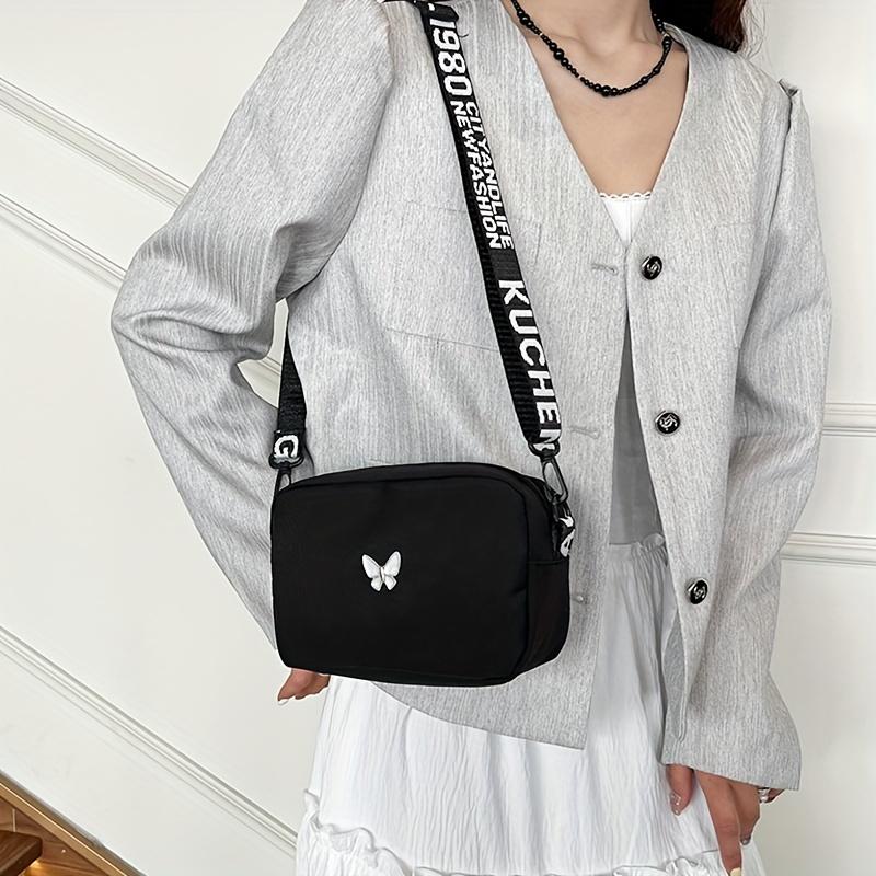 Nylon Fashion Simple Butterfly Small Square Bag  Lightweight Single Shoulder Crossbody Bags for Women Zipper Purses and Handbags