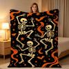 Cool Black Dancing Skeleton Orange Flame Throw Blanket Plush Couch Cover For Fun Halloween Party Home Decor Gift