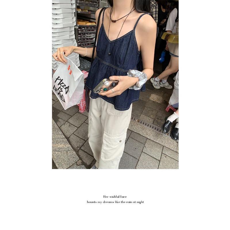 Korean Design Niche V-neck Halter Top for Women Summer Retro Style Sleeveless Vest Top