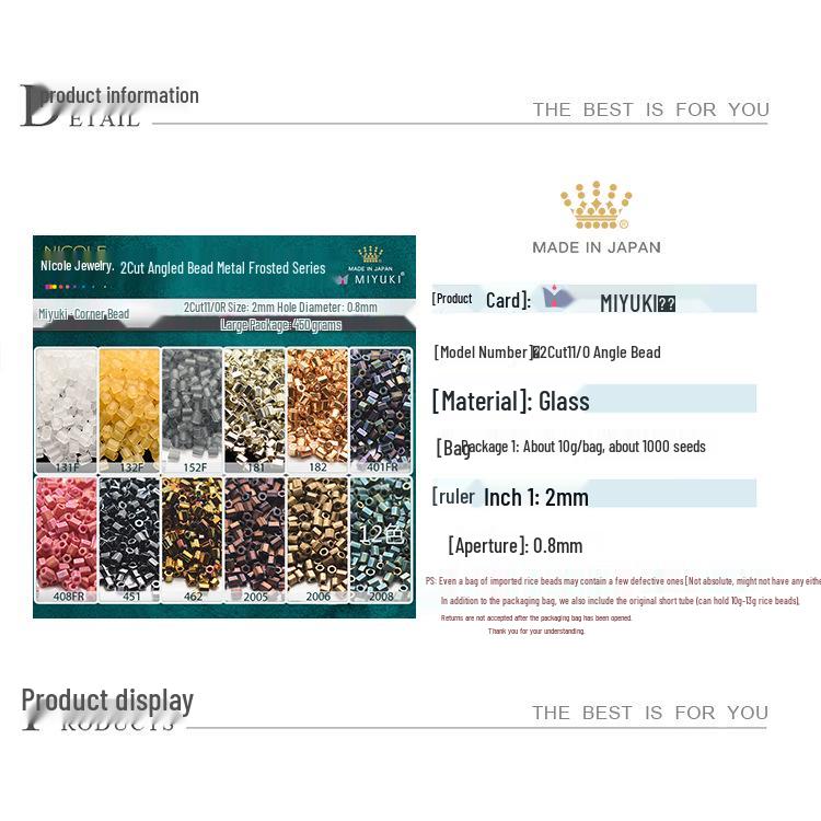 Japanese MIYUKI Seed Beads 2-Cut 11/0 Cube 2mm, Metallic Matte Series, 12 Colors, 10g Pack.
