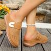 Women's Baotou Flat Casual Half Slippers New Solid Color Wedge Metal Buckle Beach Slippers