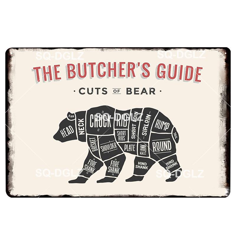 

The Butcher Guide Vintage Metal Sign Farm Decor Tin Sign Pub Plates Meat Detail Metal Crafts Painting Plaques Art Decoration 20x30cm（7.8x11.8inch）