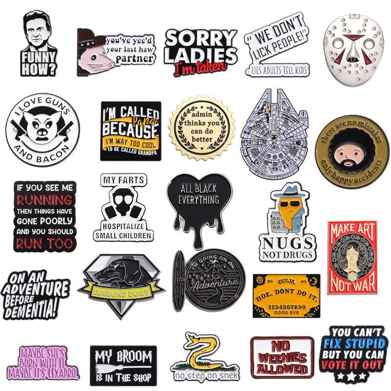 Creative Cartoon Pig & English Letter Brooch Set - Fun Metal Badge Accessories