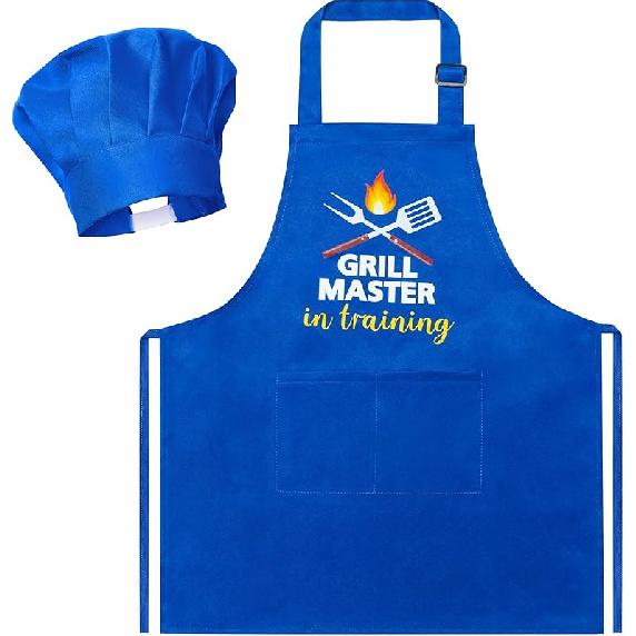 Kid Apron and Chef Hat Set - R HORSE 2Pcs Adjustable Children Green Kitchen Apron, Dress up Role Play Chef Toy Cooking Baking Painting and Training