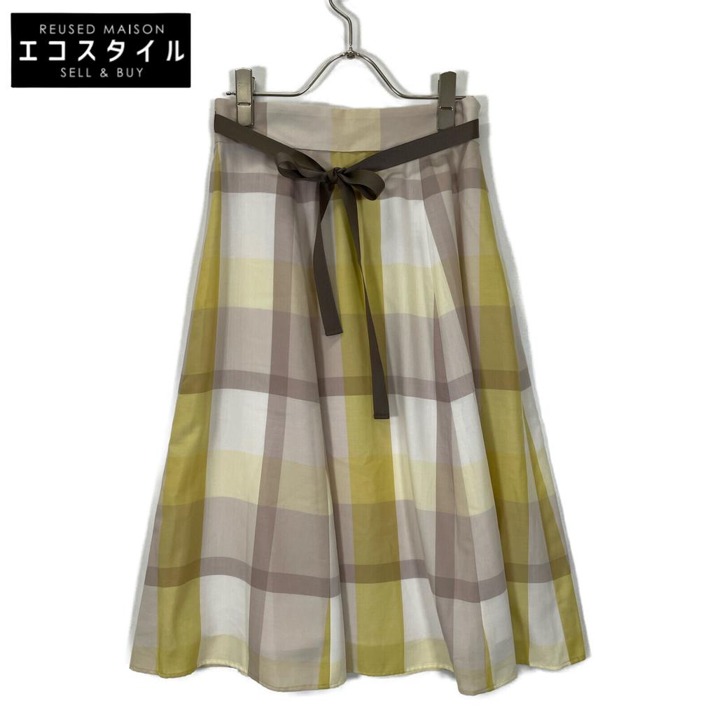 BLUE LABEL CRESTBRIDGE 2011 Yellow Crestbridge Check Light Airy Twill Flared Skirt skirt 36 Yellow x beigeUsed