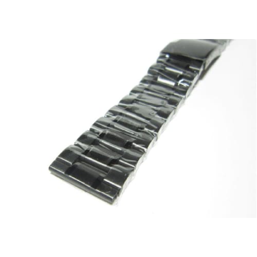 Stainless Steel Watch Strap, 3-link, Push-button, Straight Link, 22mm, D-buckle. [Watch Band + Spring Bar + Spring Bar Remover] 3-piece Set, Black, Si