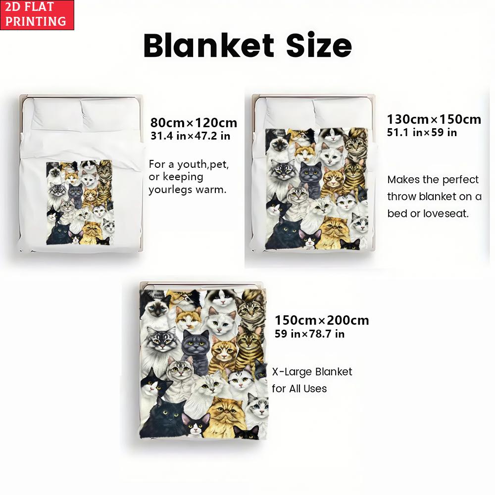 Realistic Cat Portrait Print Flannel Blanket,Soft Throw Blanket for Bed Sofa,Cozy Gift for Cat Lovers,Home Decor for Kids Adults