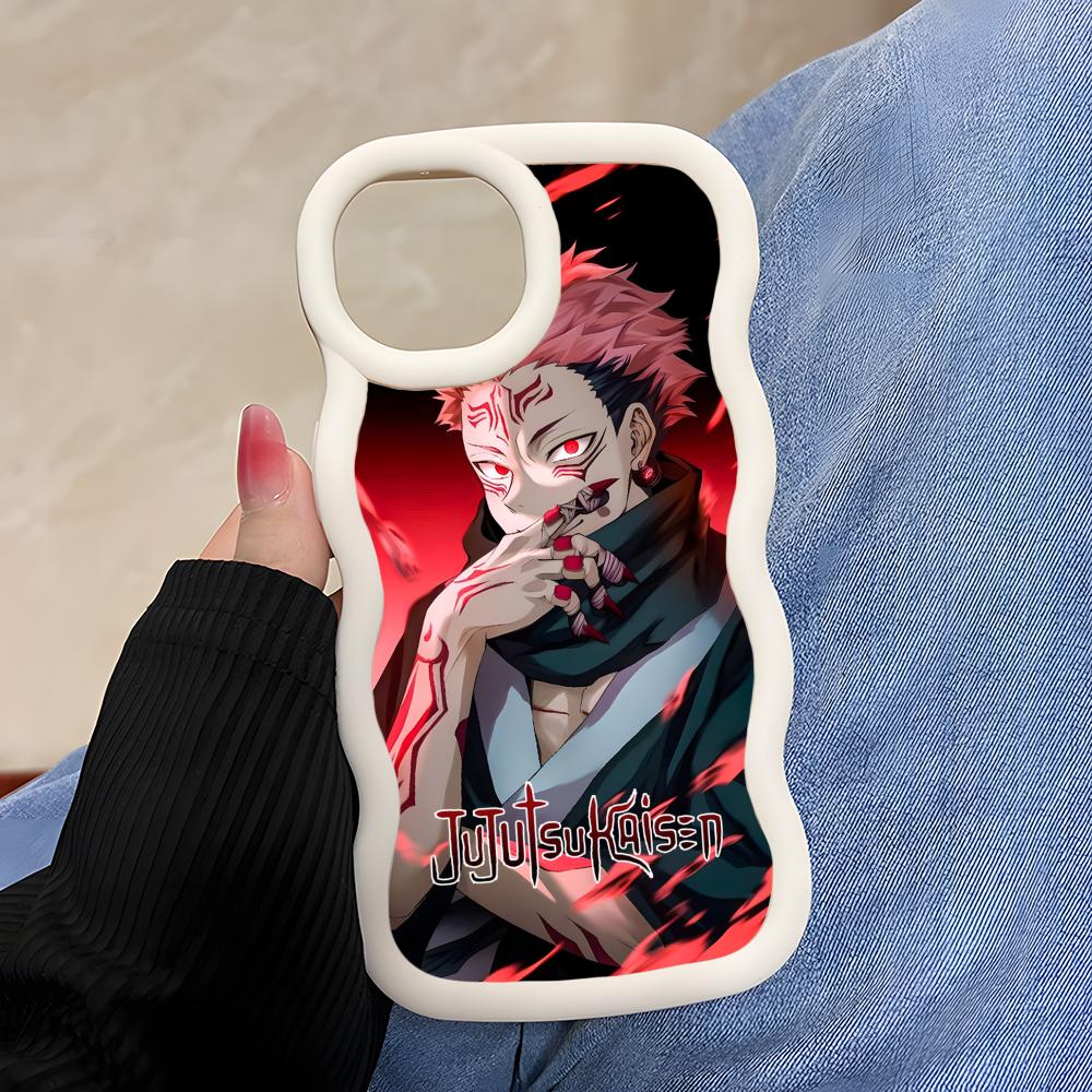 Jujutsu Kaisen Sukuna Mobile Phone Case for iPhone 17 16 15 14 13 12 11 Air Pro Max Plus Wavy Edge TPU Colorful Cover Pretty