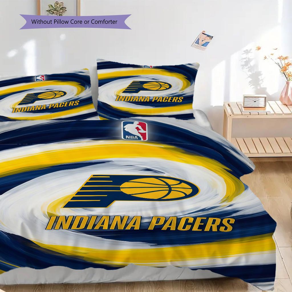 Indiana Pacers Basketball Spirit Bettwäsche(1 Bettbezug + 2 Kissenbezüge, ohne Füllung) Bettbezug und Kissenbezug Weich und bequem Bettwäsche-Set