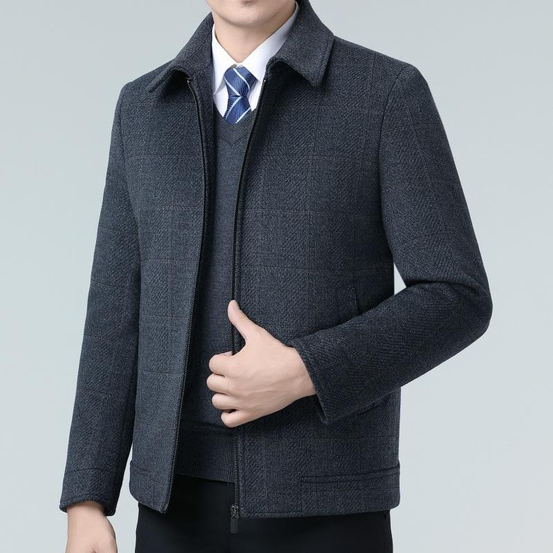 Revers-Kaschmirjacke, Herren-Kurzoberteil, herausnehmbares Daunenfutter, Wolljacke für Mittelalte und Ältere, Papa-Outfit