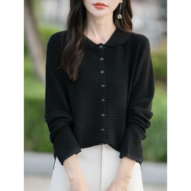 Lapel cardigan jacket long-sleeved batch 24 autumn new women's fine imitation wool knitted sweater