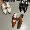 Fashion Retro Women Mid Heels Slippers Pointed Toe Heeled Sandals Woman Shoes 2025 Summer Classic Chunky Pumps Shallow Chaussures Femme