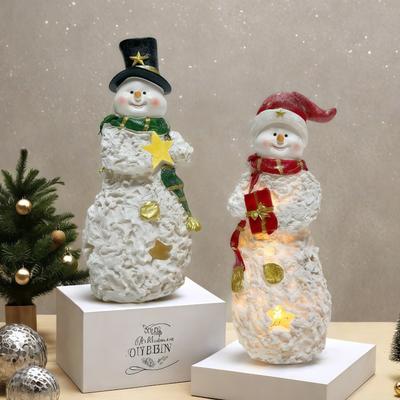 1Pcs Christmas Snowman Ornaments Home Holiday Set Atmosphere Luminous Night Light Resin Handicraft Decoration Cute