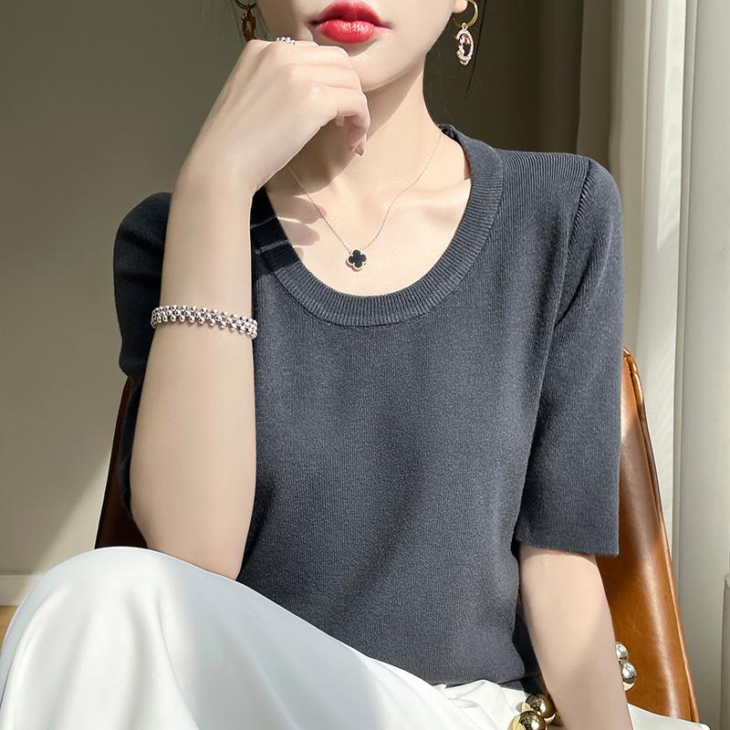 Women Knit T-shirt MODERN NEW SAGA Summer Knitted Shirt Short Sleeve Tees O-neck Pullover Knit Tops