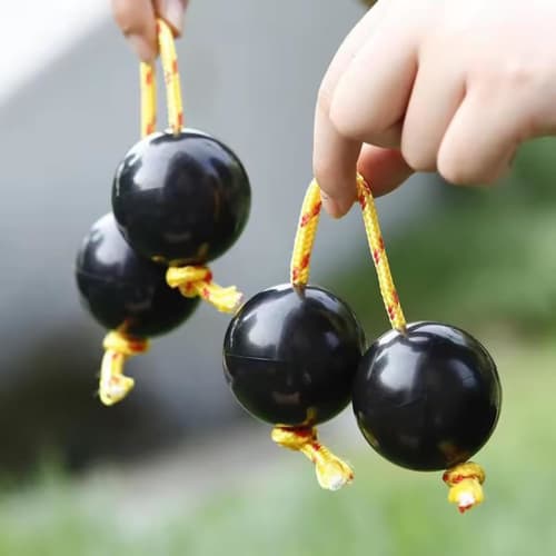 Set of 2 Pachika Asalato Folk Percussion Instruments, Maracas, Rhythm Balls, and Cachaka for Band Accompaniment, Double Balls, Black