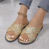 Cross-border European and American Style Silver Cross One-word Sequins Summer New Fashion Women's Large-size Flat Slippers