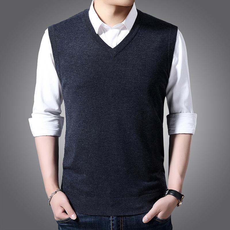 

Мужской однотонный трикотажный жилет весна-осень - офисный шерстяной жилет 165 темно-серого