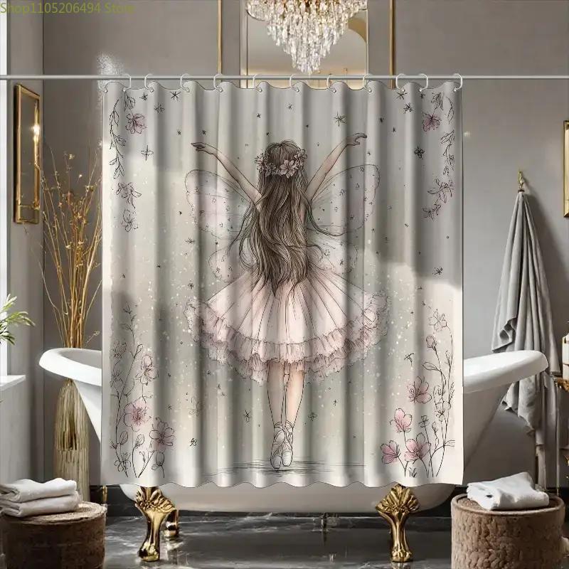 1pc Bathroom Shower Curtain, Illustration and Picture Book Sharing Session, Ballet Festival Shower Curtain, Includes 12 Hooks,