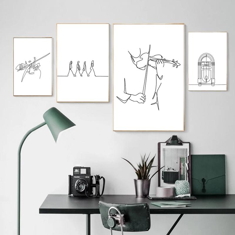 Modern Minimalist Line Musical Instrument Piano Guitar Drum Kit Note Music Poster Nordic Living Room Bedroom Wall Art Home Decor