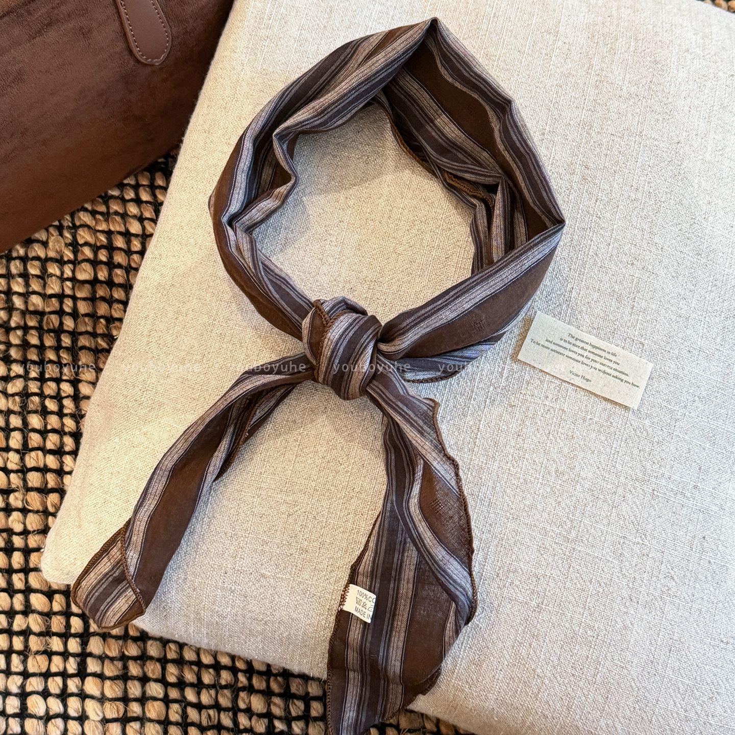 

Versatile Japanese Retro Striped Triangle Neckerchief - 2025 New Style Women s High-End Silk Neck Scarf.