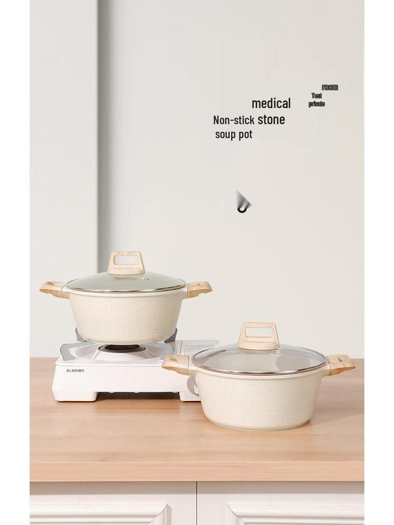 Maifan Stone 4L Non-stick Stew & Noodle Pot with Double-bottom and Glass Lid.