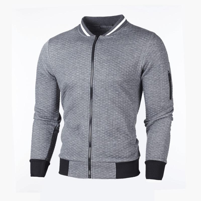 New Sweatshirt Zipper Stand-up Collar Sweatshirt Jacket Men's Plaid Solid Color Cardigan