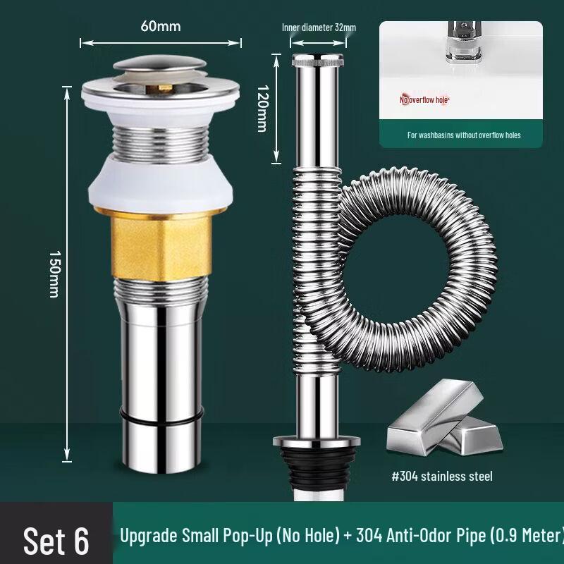 Washbasin Pop-up Drainer & Anti-odor Drain Pipe Set