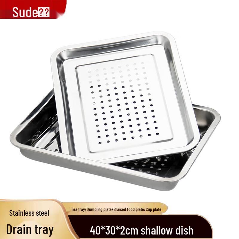 Stainless Steel Rectangular Draining Serving Tray