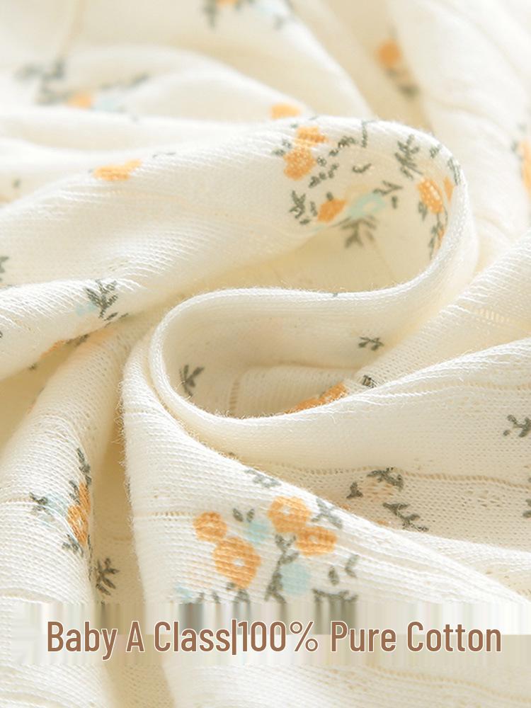 Summer Baby Girls' Floral Cotton Two-Piece Set: Breathable, Ultra-Thin Short Sleeve with Expanded Diaper Area for Infants