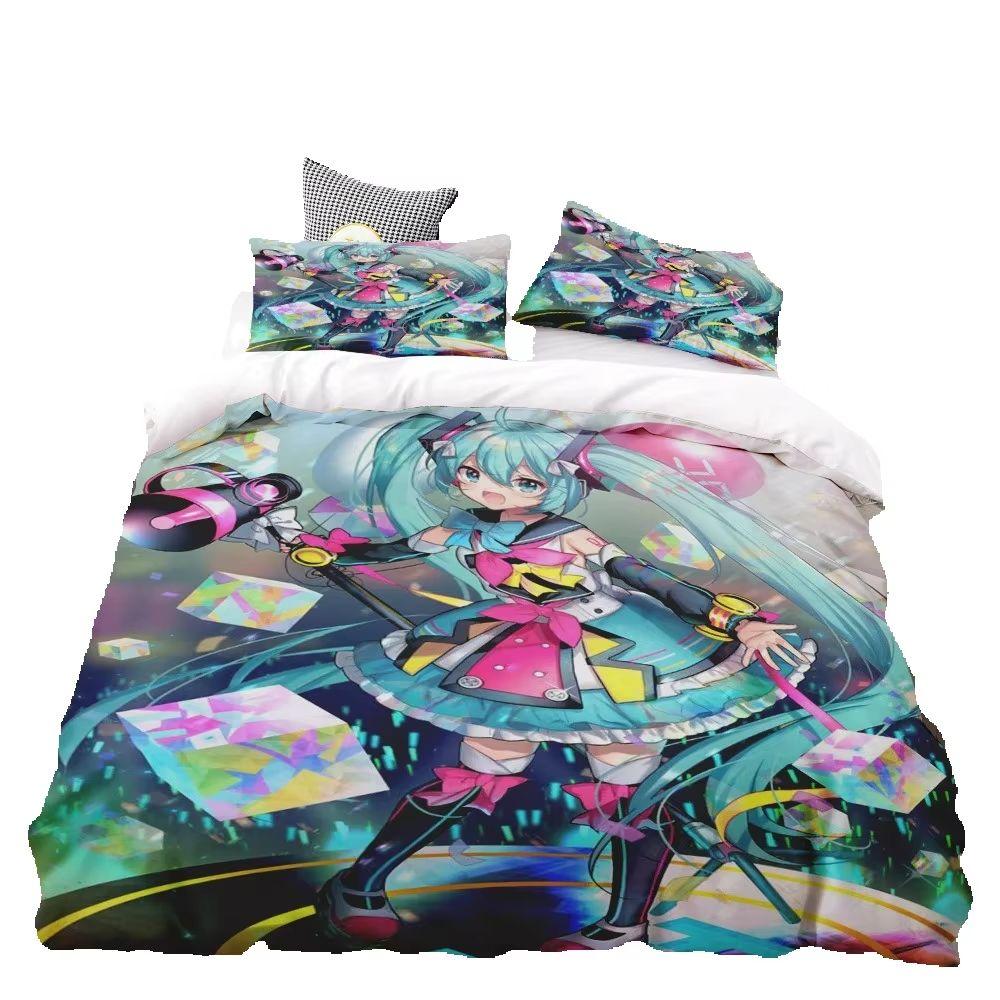 Anime Beautiful Girl Hatsune Miku Balinese Duvet Cover Set Bedding with 1-2 Pillowcases Room Teens Bedroom Decor Fans Gift