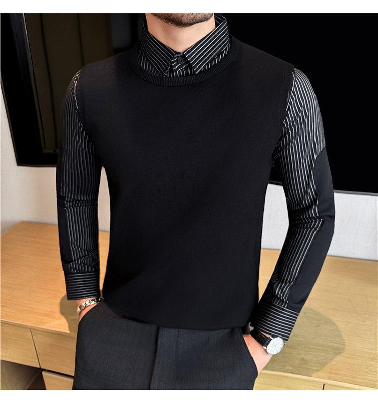 2025 Men's Winter Plus Velvet Warm Sweater Slim Fit Business Trendy Two-Piece Layer Shirt