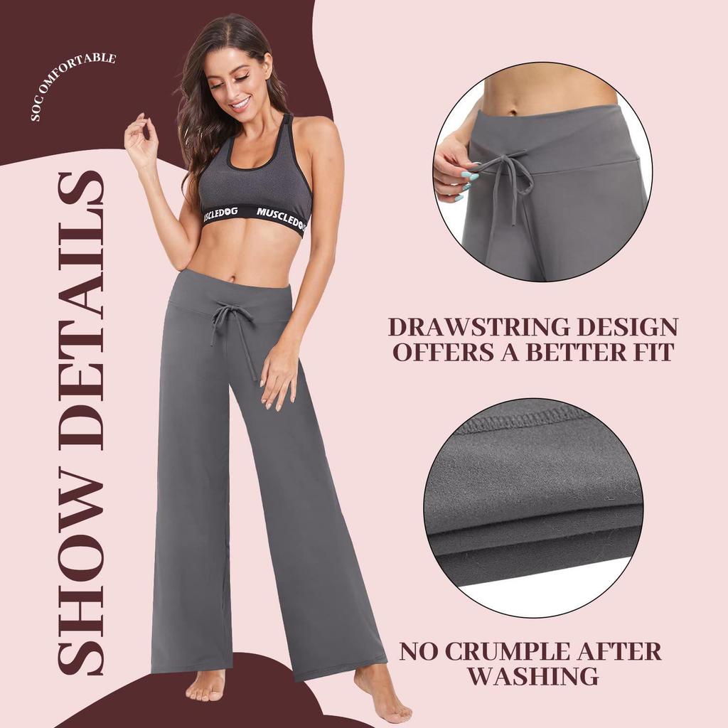 Dámské fitness kalhoty s vysokým pasem, zeštíhlující, se širokými nohavicemi, s pasem Zero-Feel a stahovací šňůrkou.