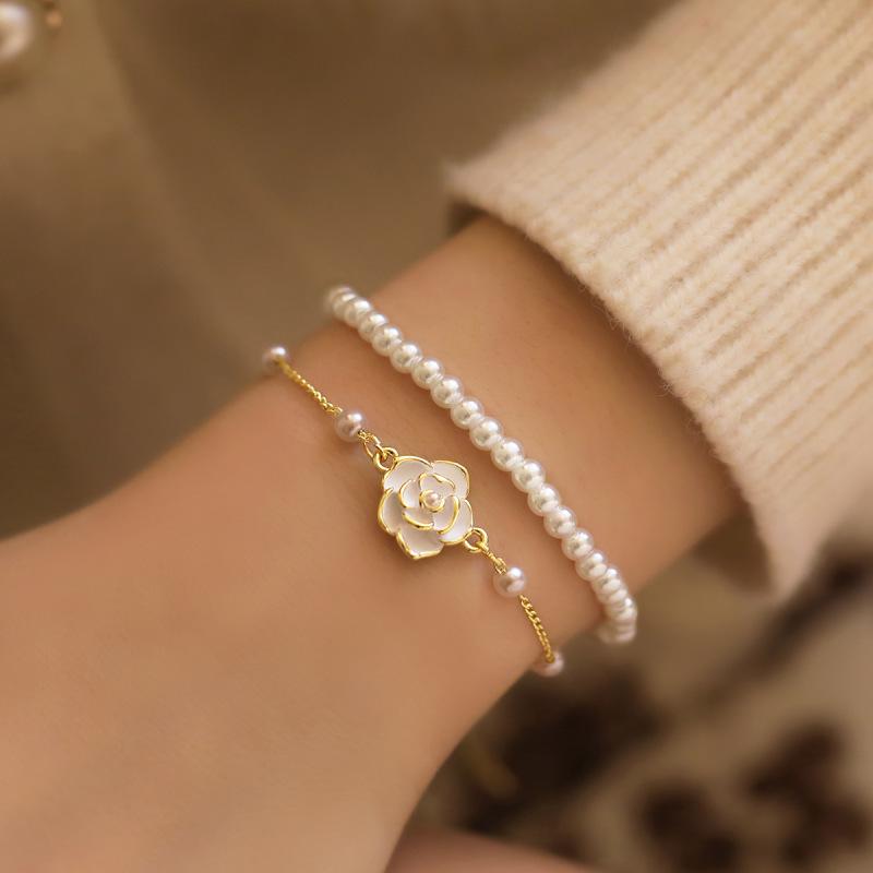 Brățară cu șnur cu perle și zirconiu roz cu strat dublu – Bijuterii de modă elegante și versatile