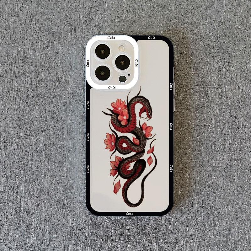 Rose Floral Snake Clear Phone Case For IPhone 11 14 Pro Max 13 12 Pro Max X XR XS SE2 14 8 7 Plus Transparent Back Cover Fundas
