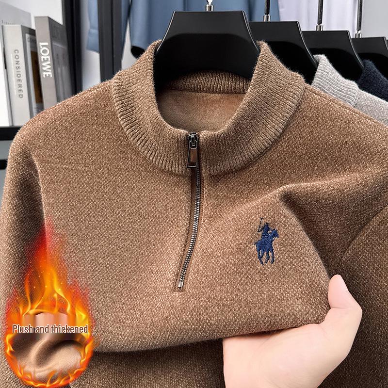 

Men s Trendy Fleece Zipper Sweater - Loose, Warm, Plus Velvet, Half-High Collar Knitwear for Winter L (170) for 115-135 jin