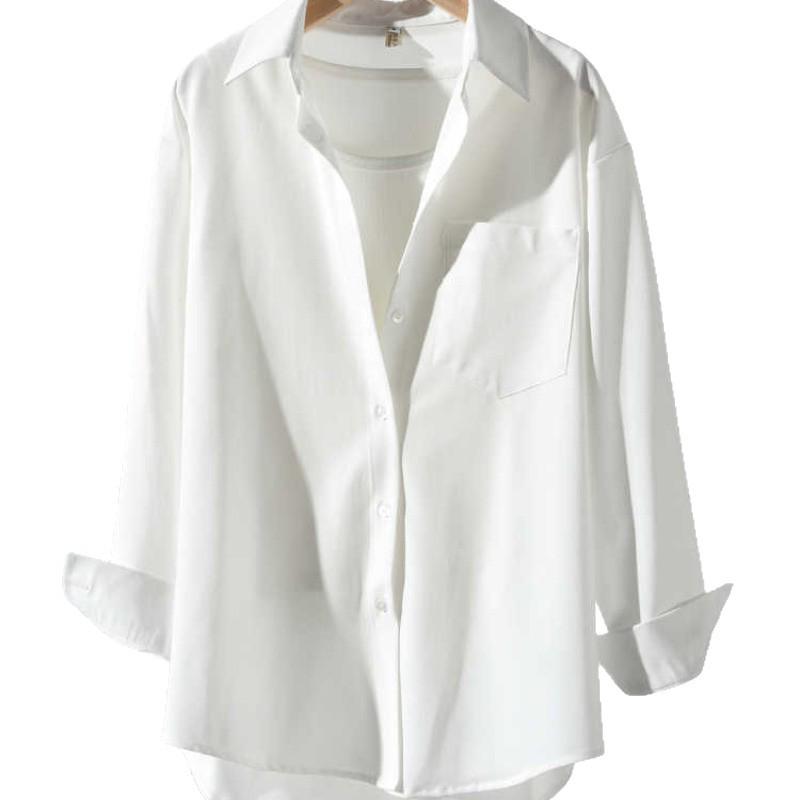 Women's White Non-Iron Wrinkle-Free Shirt Jacket - Plus Size, Loose Fit, Simple Commute Style for Spring and Autumn 2026