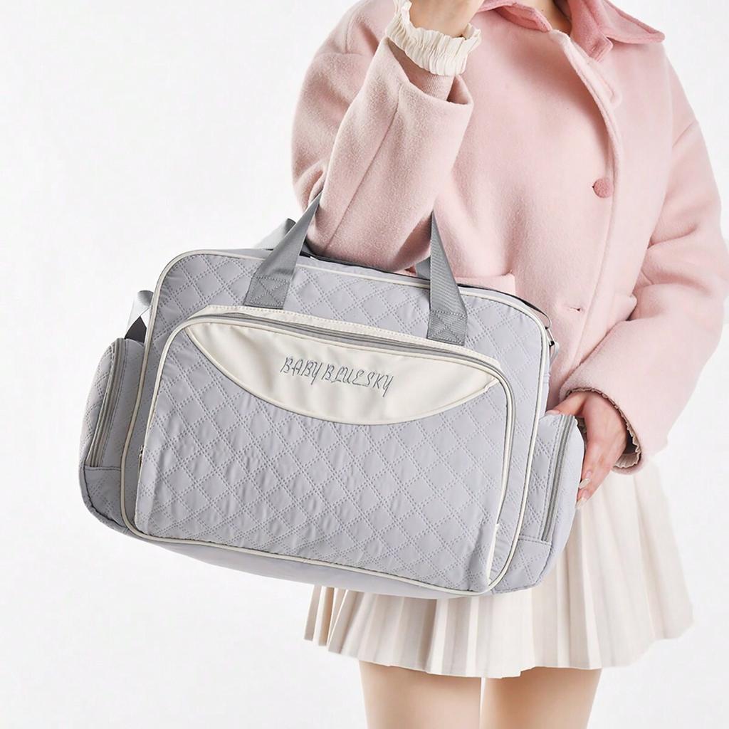Fashionable And Multifunctional One Shoulder Mommy Bag, Sewing Embroidery, Large Capacity Crossbody Mommy Bag, Hand-Held Diaper